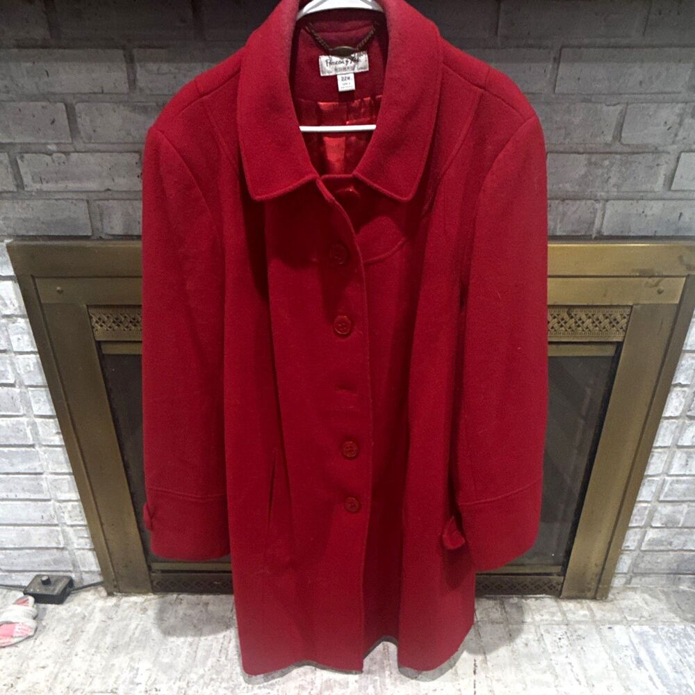 Preston & York Women’s Red Wool Blend Overcoat Button Pockets Sz 22W Plus
